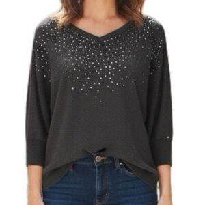 Sparkling Gray ELLE Small top Embellishments Casual Glam three quarter‎ sleeve